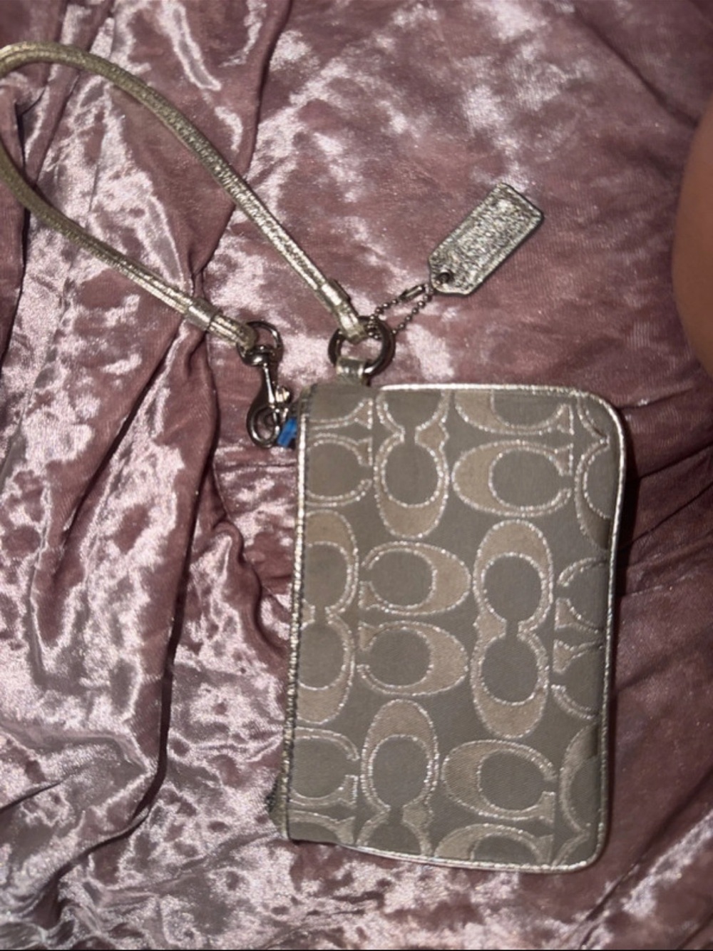 Coach Metallic Taupe Signature Wristlet y2k